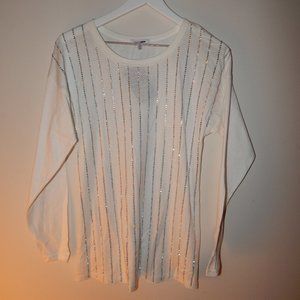 White Jeweled Striped Long Sleeve